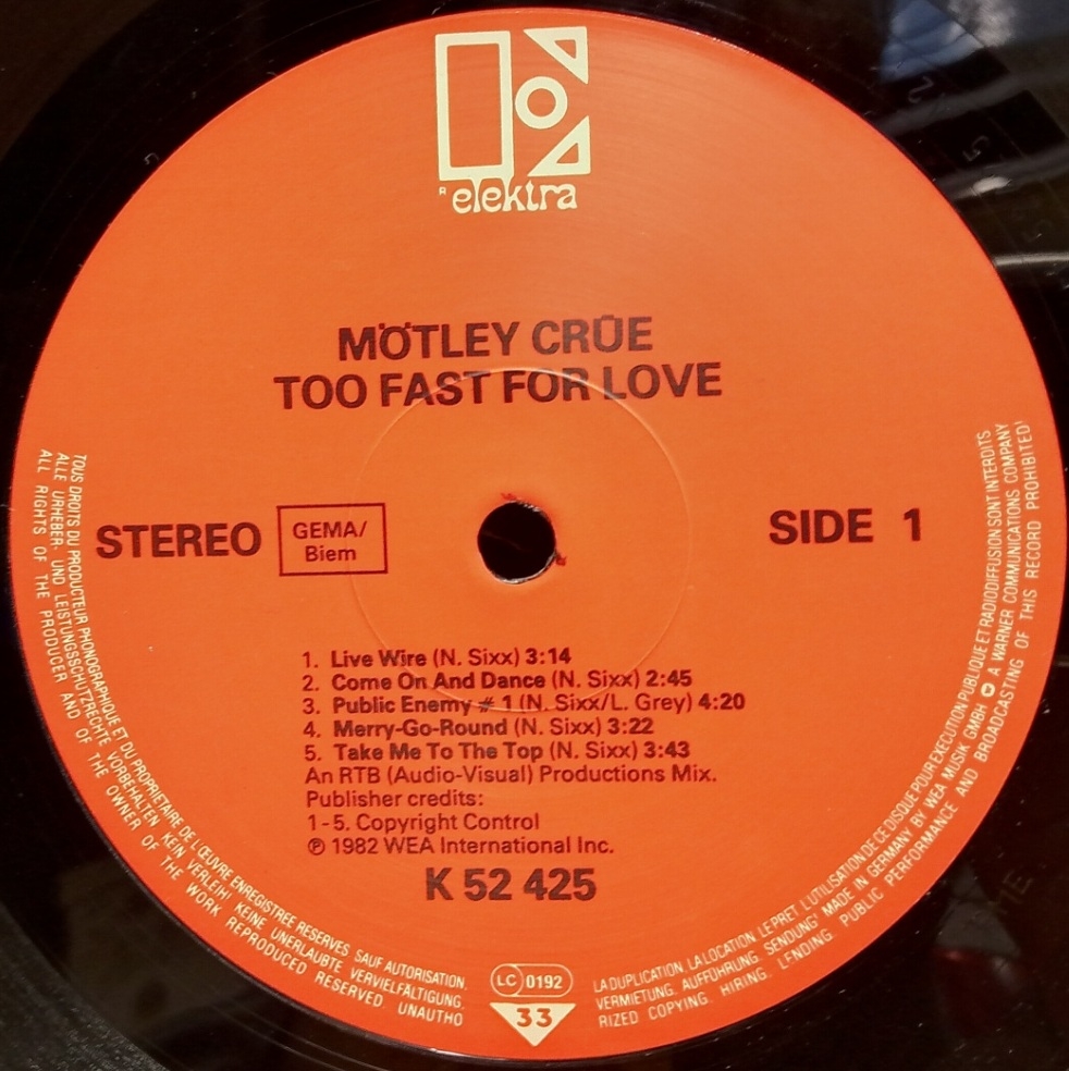 Mötley Crue - Too fast for Love