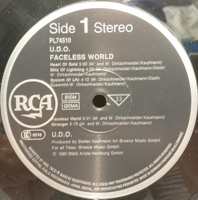 U.D.O. - Faceless World - Schallplatte Vinyl