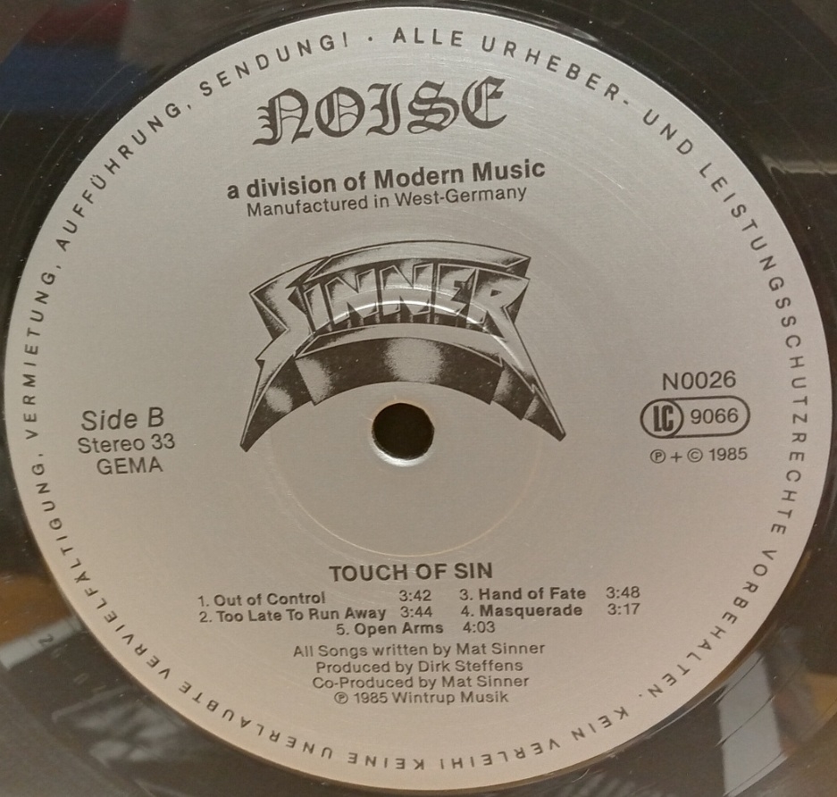 Sinner – Touch Of Sin - Schallplatte Vinylst