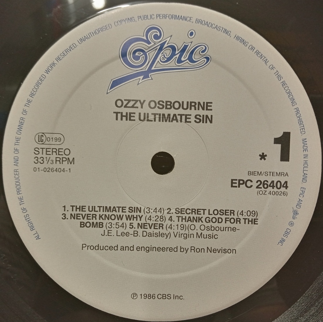 Ozzy Osbourne - The Ultimate Sin - Schallplatte Vinyl
